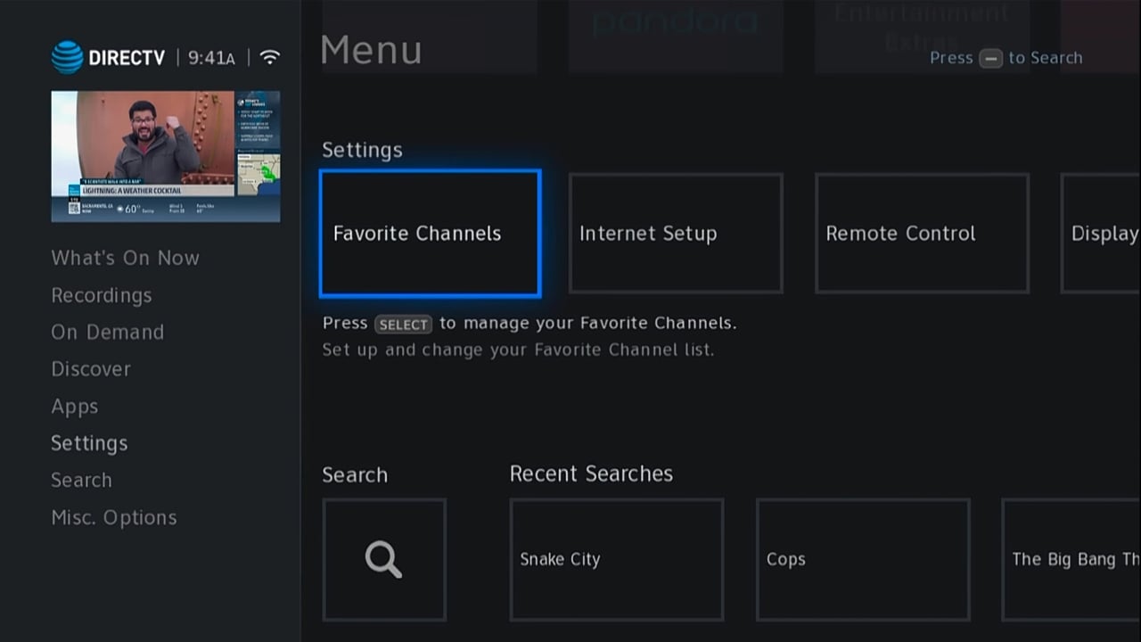 DIRECTV - Menu nastavení a nastavení audia