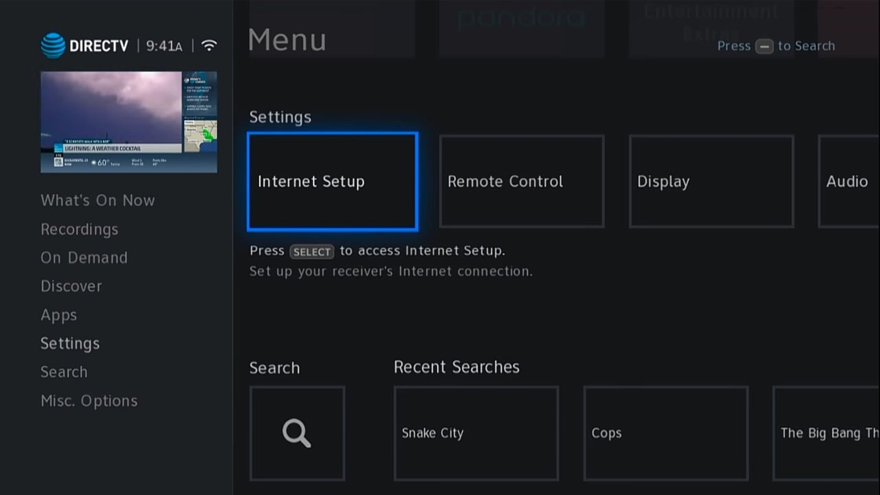 DIRECTV - Menu nastavení a nastavení audia