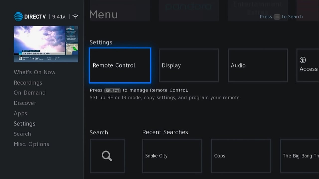 DIRECTV - Menu nastavení a nastavení audia