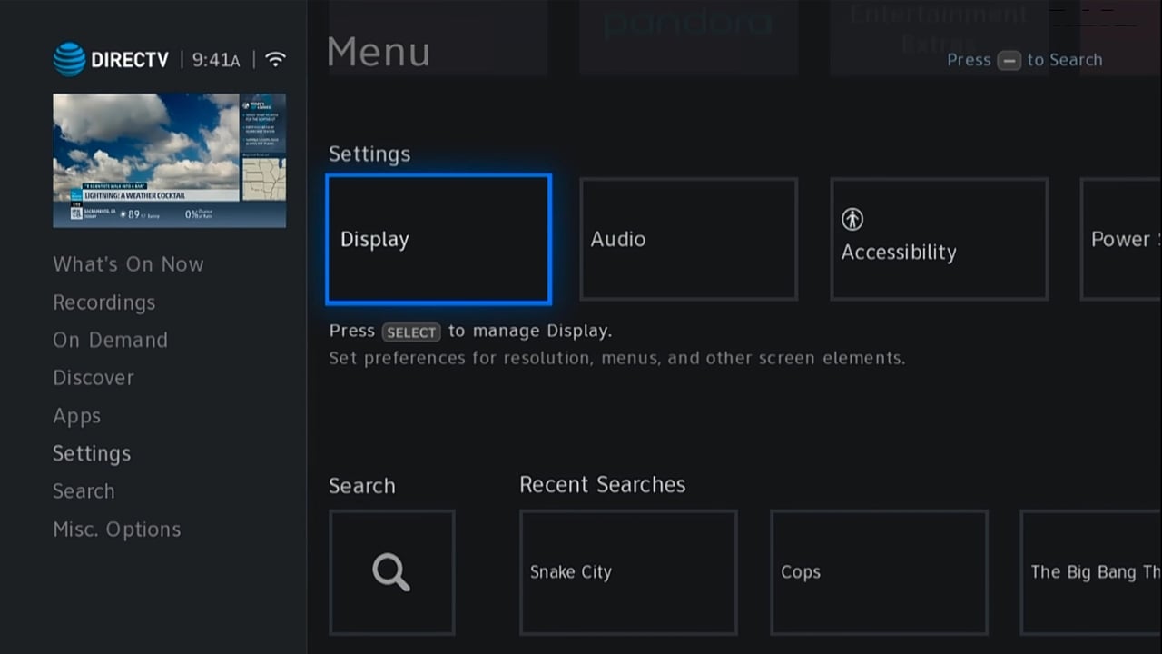 DIRECTV - Menu nastavení a nastavení audia