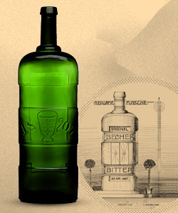 V roce 1866 získala lahev pro Becherovku svůj legendární plochý tvar, od roku 1907 pak odlévaný z typického zeleného skla
