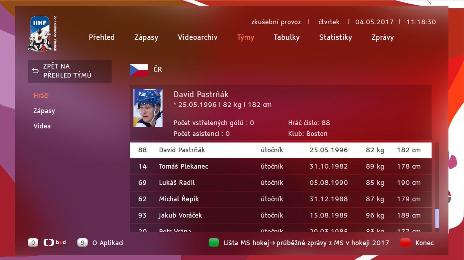 ČT HbbTV - MS hokej 2017