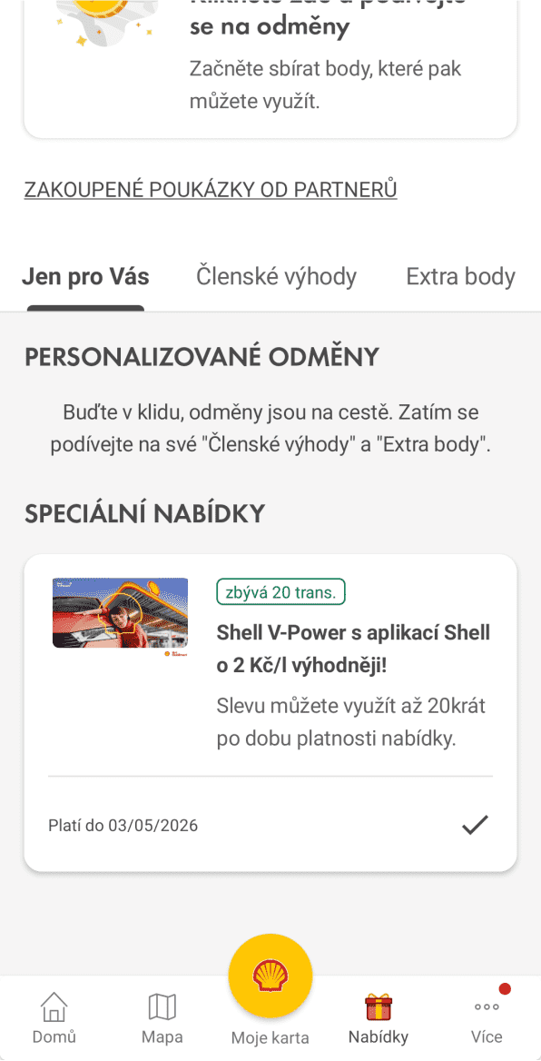 Ukázka věrnostní aplikace Shell.