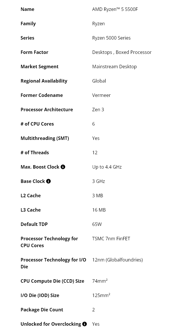 AMD Ryzen 5 5500F
