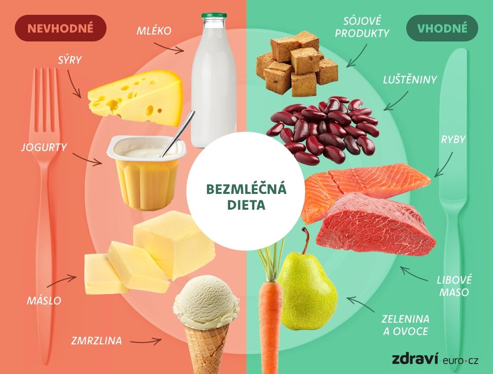 Vhodné a nevhodné potraviny při bezmléčné dietě