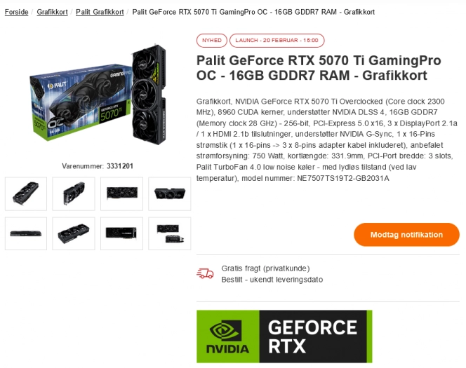 Palit GeForce RTX 5070 Ti GamingPro OC v obchodě Proshop