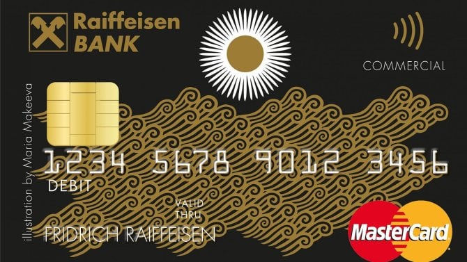 Debetní karta MasterCard od Raiffeisenbank pro firemní zákazníky z roku 2017.