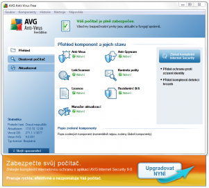 <p>Hlavní okno programu s upozorněním na AVG Internet Security</p>