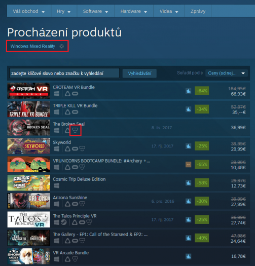 Tituly s ověřenou kompatibilitou mají na Steamu značku "Windows Mixed Reality" a vlastní symbol podobně jako Vive a Rift