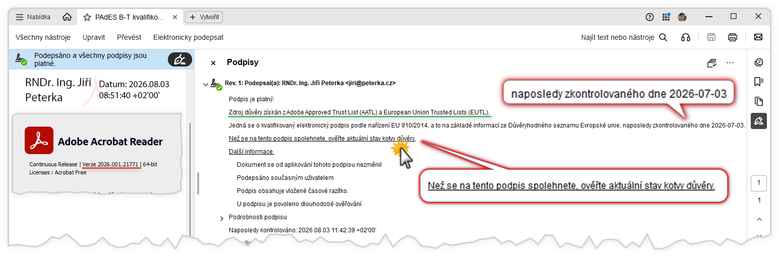 Adobe Acrobat Reader a kvalifikovaný elektronický podpis
