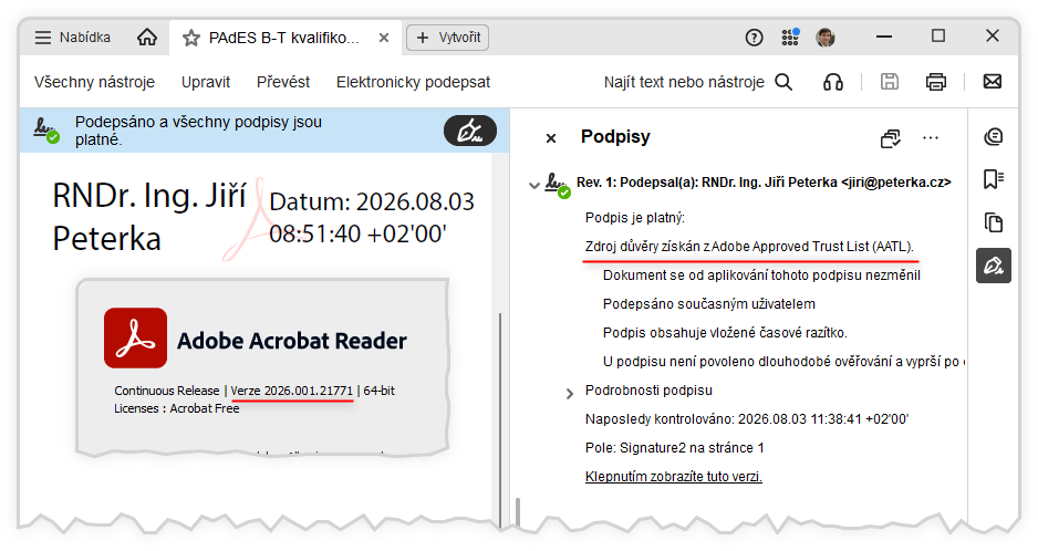 Adobe Acrobat Reader a kvalifikovaný elektronický podpis