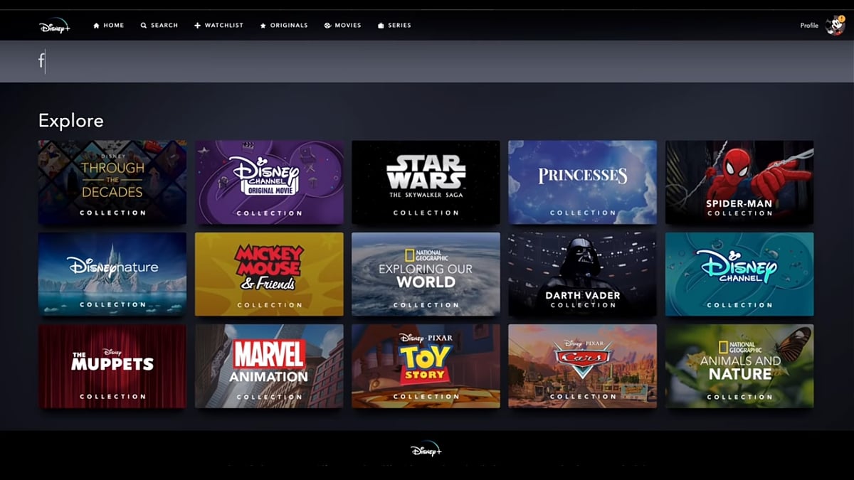 Sekce Explore v Disney+