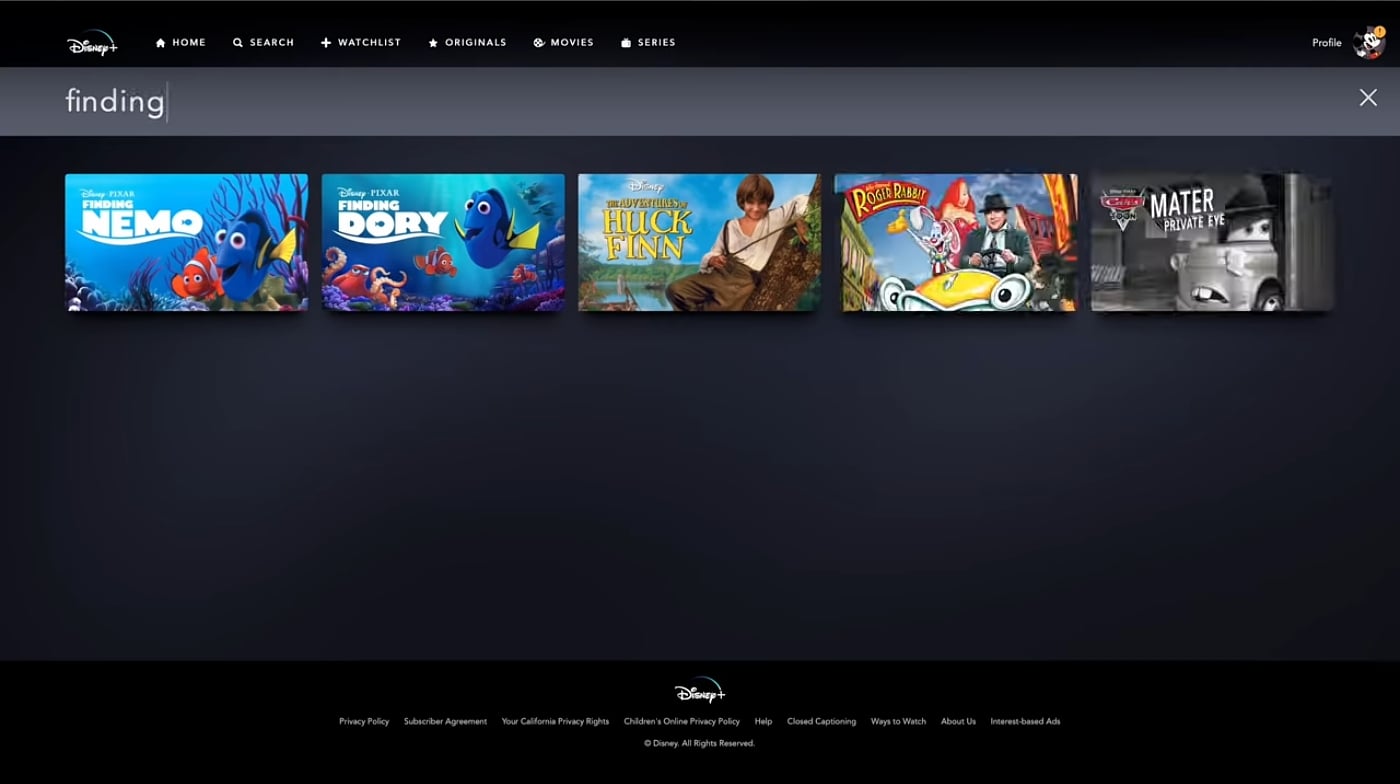 Sekce Explore v Disney+