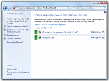 <p>Základní zobrazení pro nastavení Windows Firewall</p>