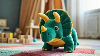 Plyšový dinosaurus triceratops odkazující na maskota Debianu Trixie