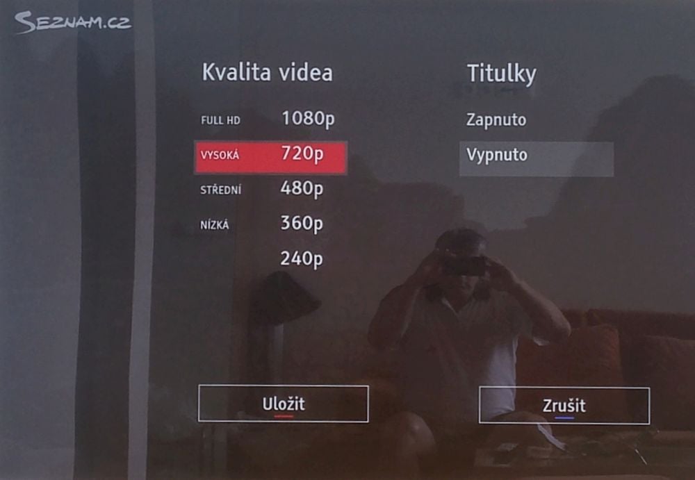 Seznam.cz TV - nastavení kvality a titulků