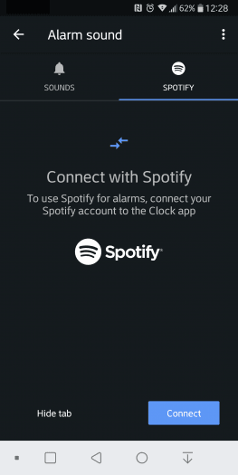 Klepněte na modré tlačítko pro propojení Hodin se Spotify