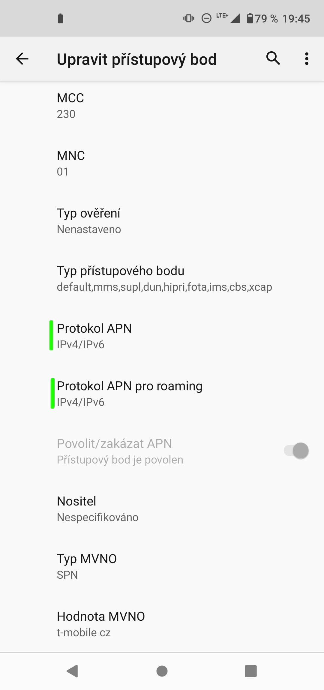 Screenshot obrazovky s nastavením iPhonu