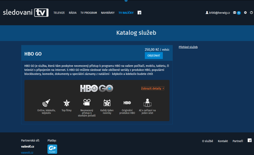 HBO Go - objednání přes demo účet