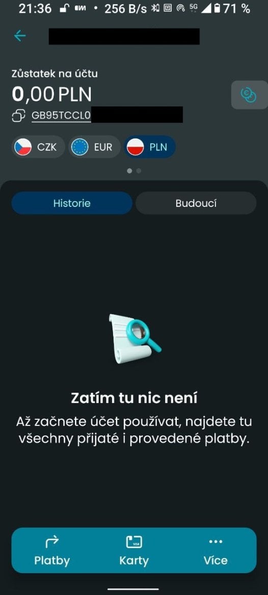 Partners Banka. Neeurové měny multiměnového účtu mají britský IBAN. (01. 02. 2026)