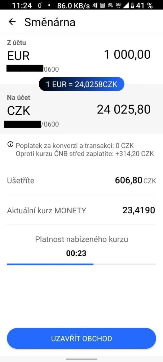 MONETA Bank. Služba Online Směnárna pro nabídku lepšího kurzu. (01. 02. 2026)