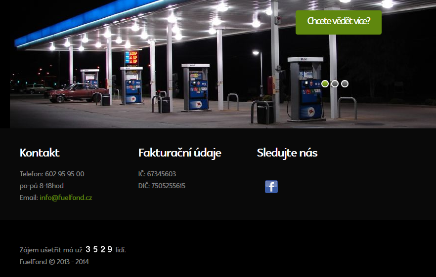 Webová stránka Fuel Fond.cz lákající na výhodu levného paliva za aktivační poplatek 3999 Kč.