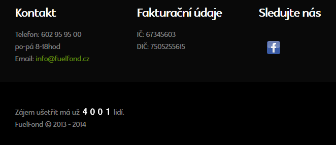 Webová stránka Fuel Fond.cz lákající na výhodu levného paliva za aktivační poplatek 3999 Kč.