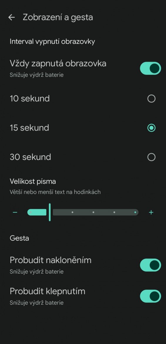 Nastavení gest a notifikací