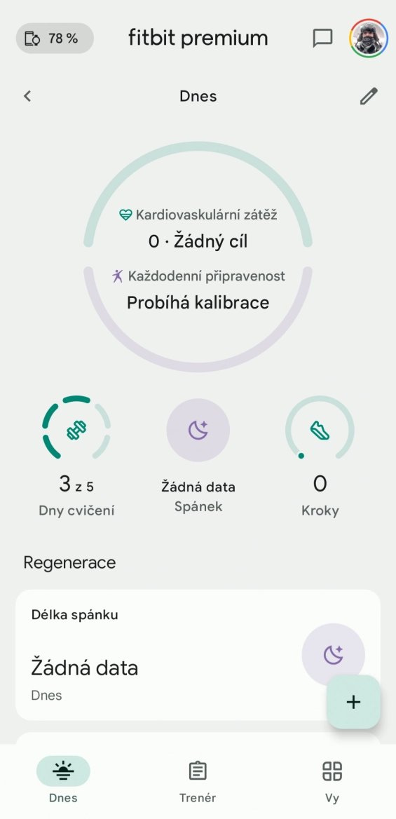 Domovská obrazovka aplikace fitbit