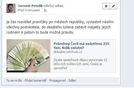 Příspěvek Petelíka podle Tyden.cz