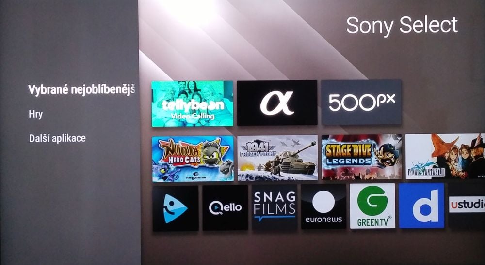 Volba (ikona) Sony Select ve které se nachází on-line videotéka Voyo. Na základní lištu aplikací ji však nedostanete.