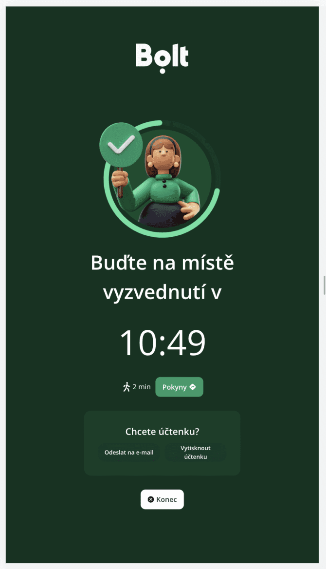 Proces objednávky na kiosku Bolt