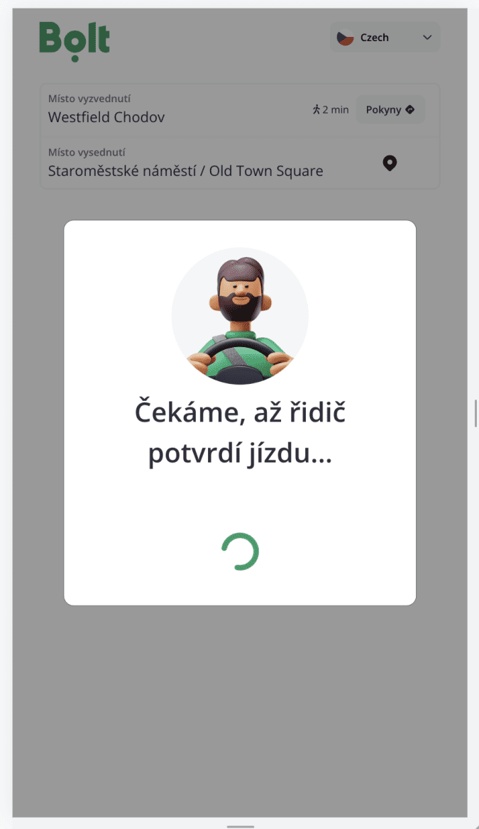 Proces objednávky na kiosku Bolt
