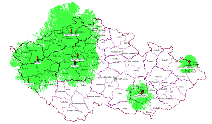 <p>Mapa pokrytí multiplexu 2. Zdroj:www.digitalnitelevize.cz</p>