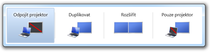 <p>Výběrem a nebo opakovaným zmáčknutím Win+P je možné zvolit ten pravý režim</p>