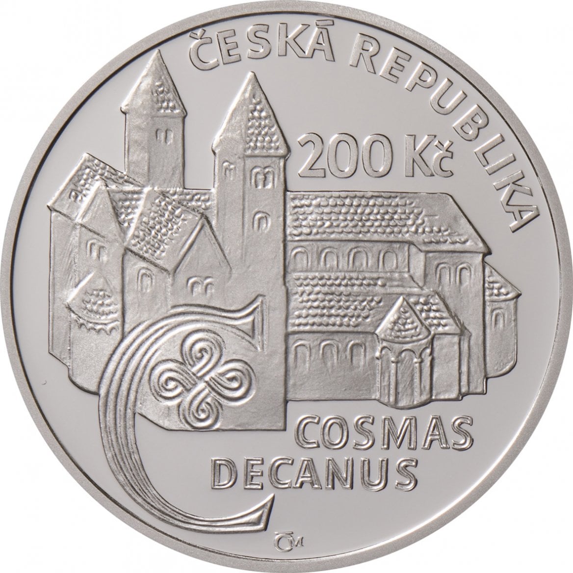 Stříbrná pamětní mince k 900. výročí úmrtí kronikáře Kosmase - lícní strana.