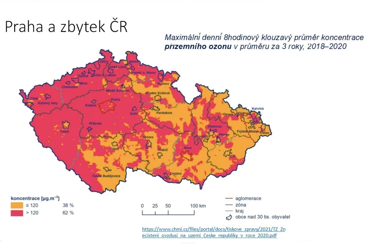 Takto data Českého hydrometeorologického ústavu (CHMI) ukázala znečištění přízemním ozonem v letech 2018 až 2020.