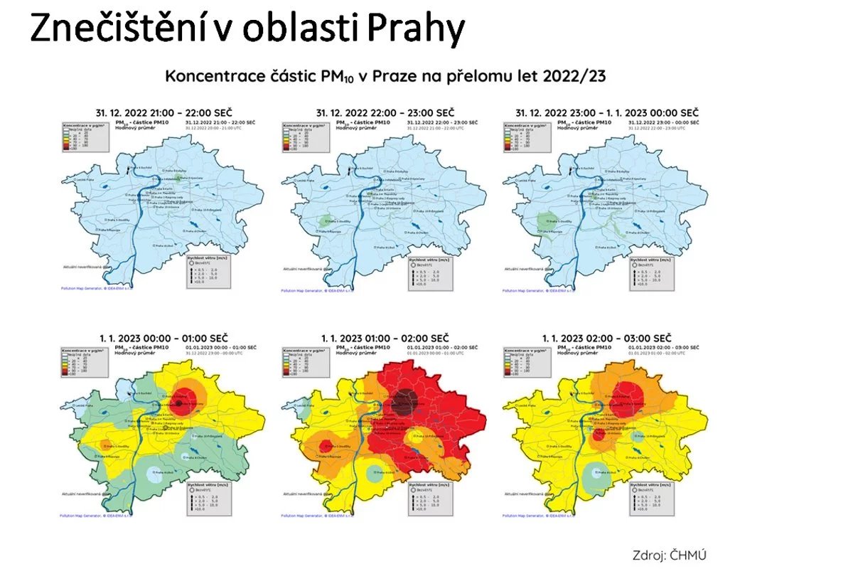 Mapy Prahy ukazují, jak se kvalita ovzduší mění v hlavním městě během dne.