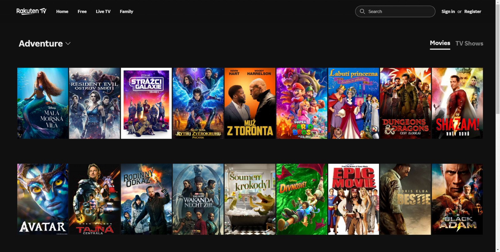 Rakuten - placené sekce 4K a Popular Movies