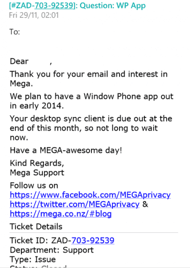 Mega pro Windows Phone bude v roce 2014