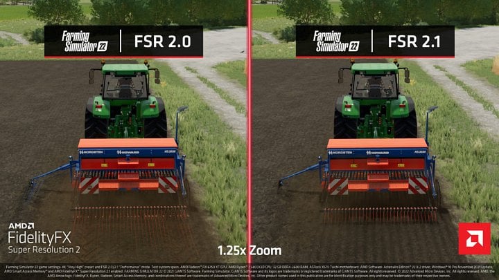 Srovnání AMD FSR 2.0 a 2.1 ve Farming Simulator 22