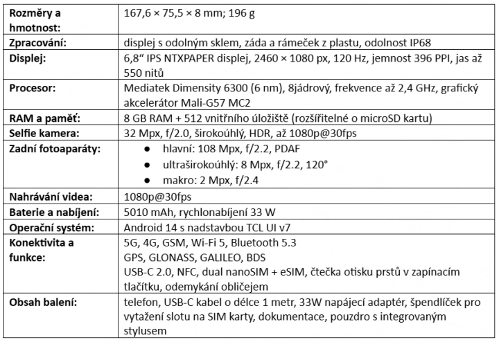 Parametry TCL 50 PRO NXTPAPER