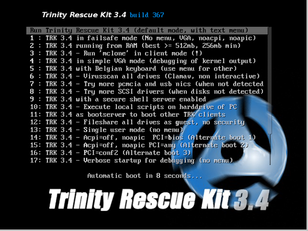 <p>Trinity Rescue Kit - záchrana při obtížích se systémem Windows</p>