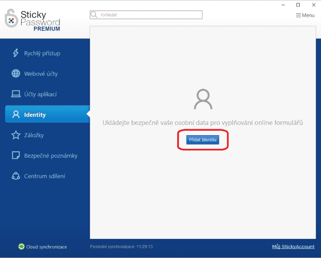 Přidání identity