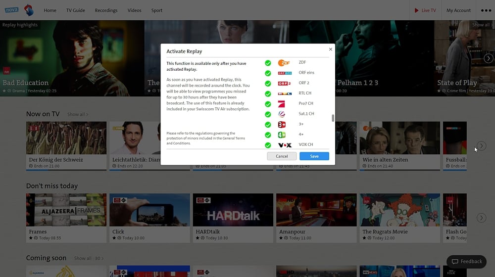 Swisscom TV Air - nastavení služby