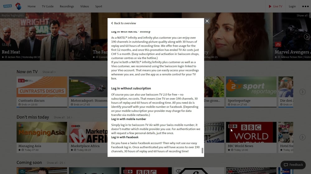 Swisscom TV Air - nastavení služby