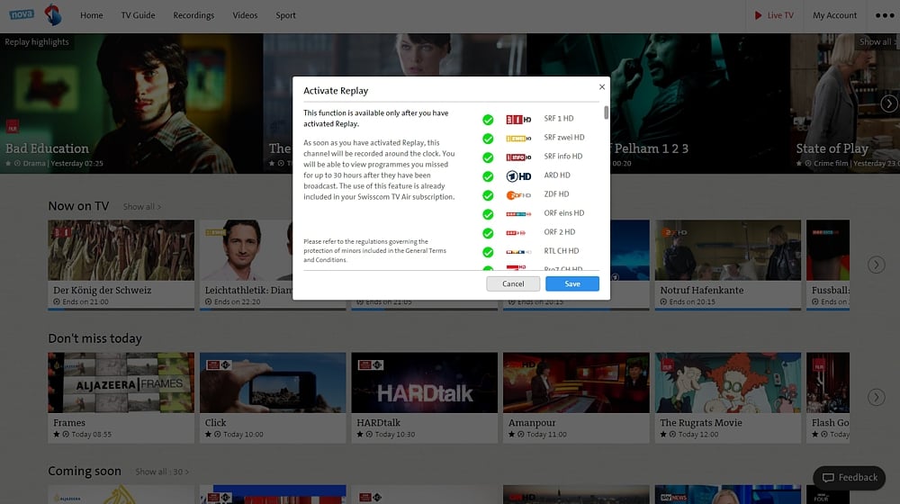 Swisscom TV Air - nastavení služby