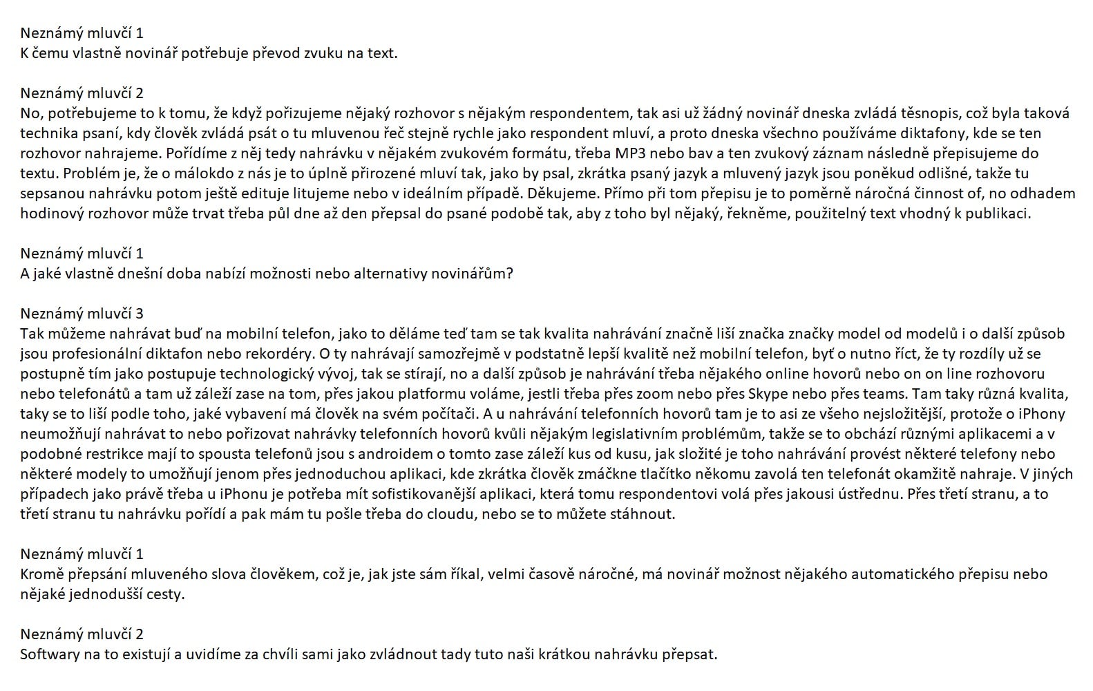 Ukázka přepisu pomocí aplikace Beey.