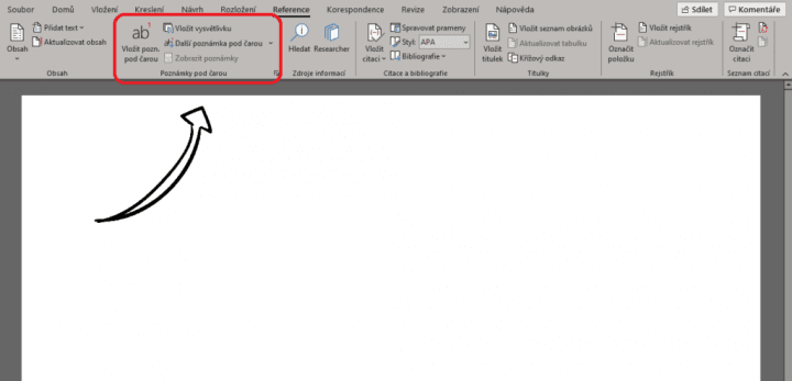 Vložení poznámek a citací pod čarou