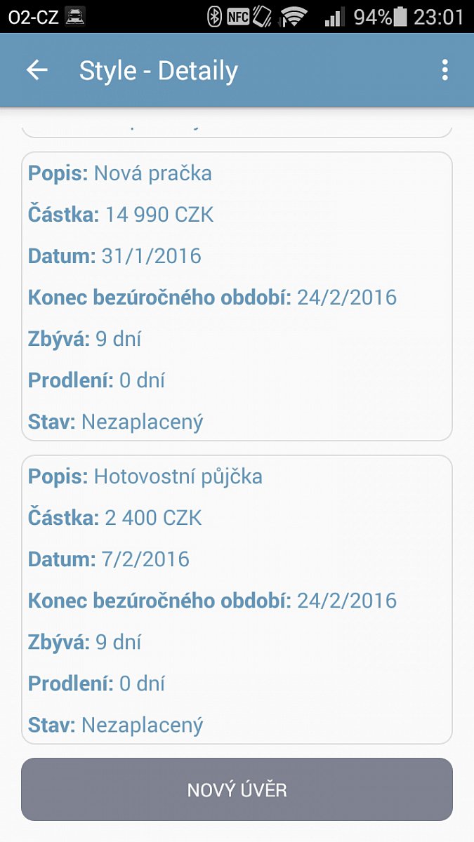 Kromě kreditky si můžete přidávat, editovat a mazat i další úvěry s ní spojené.